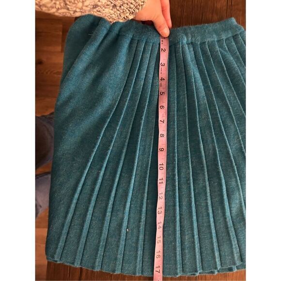 Vintage St. Michael Turquoise Blue Pleated Mini Skirt Size 12 Stretch Preppy - Picture 7 of 7